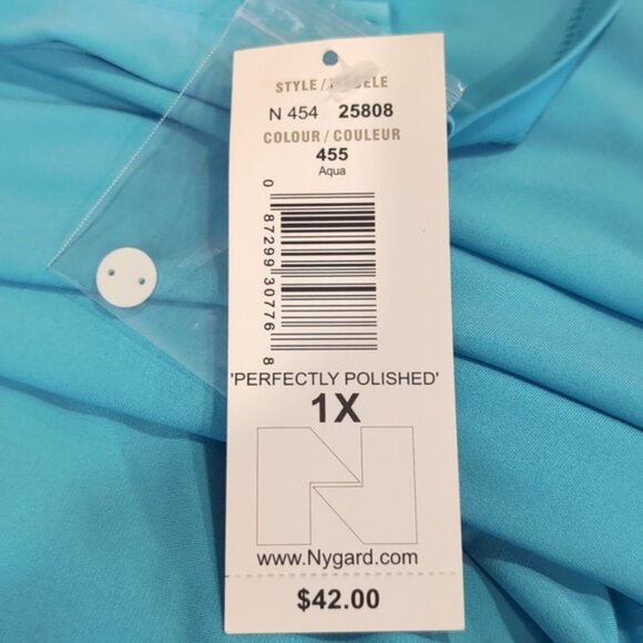 Tanjay Aqua Short Sleeve Top Embellished Scoop Neck Beaded Rhinestone Resort - Picture 12 of 13